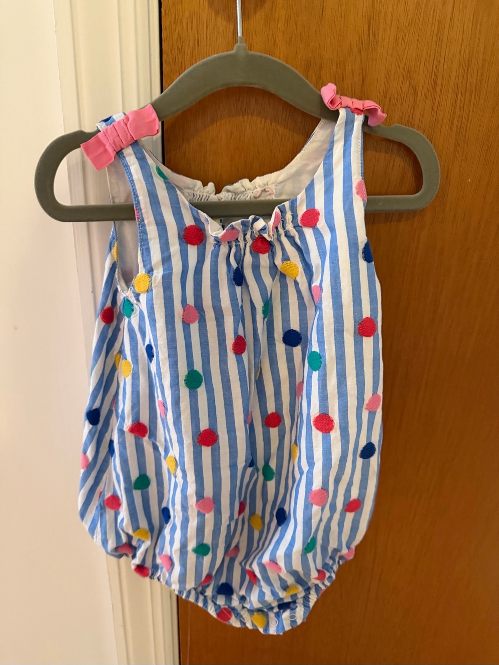 Baby Boden Blue & White Striped Polka Dot Baby Romper 6-9 months